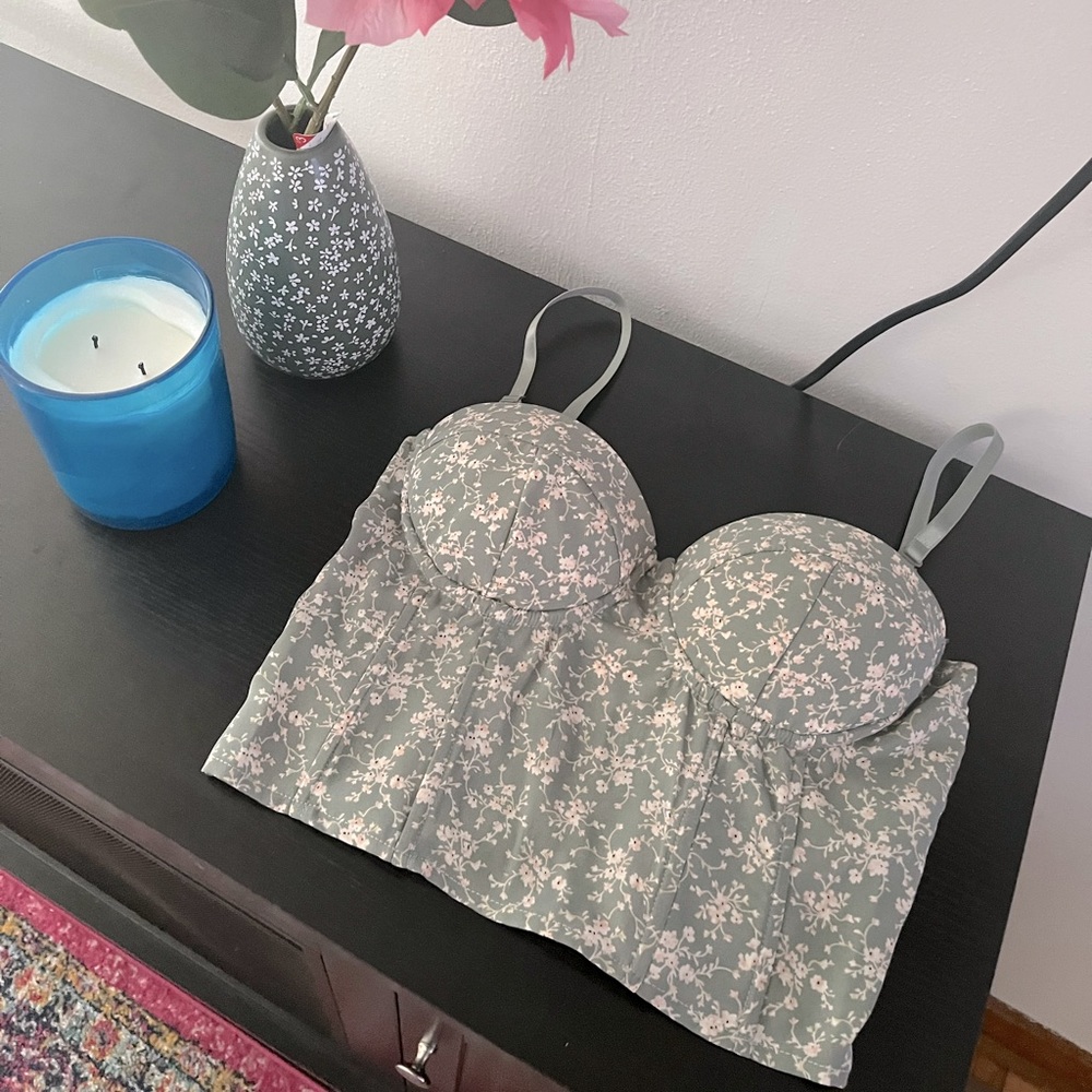 Sage green floral bustier top